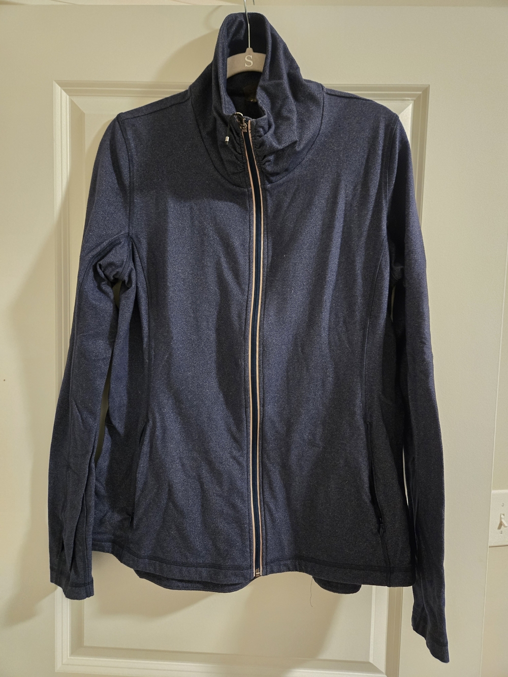 Women’s Navy Zip-Front Jacket with Stand Collar
